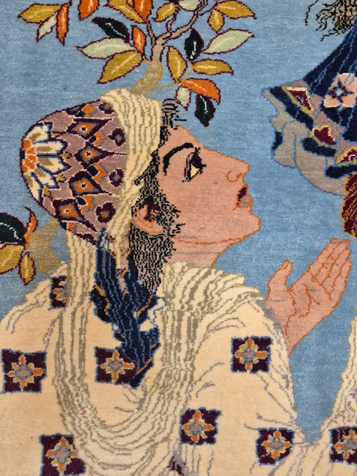 Isfahan Teppich Korkwolle mit Seide auf Seide figürlich