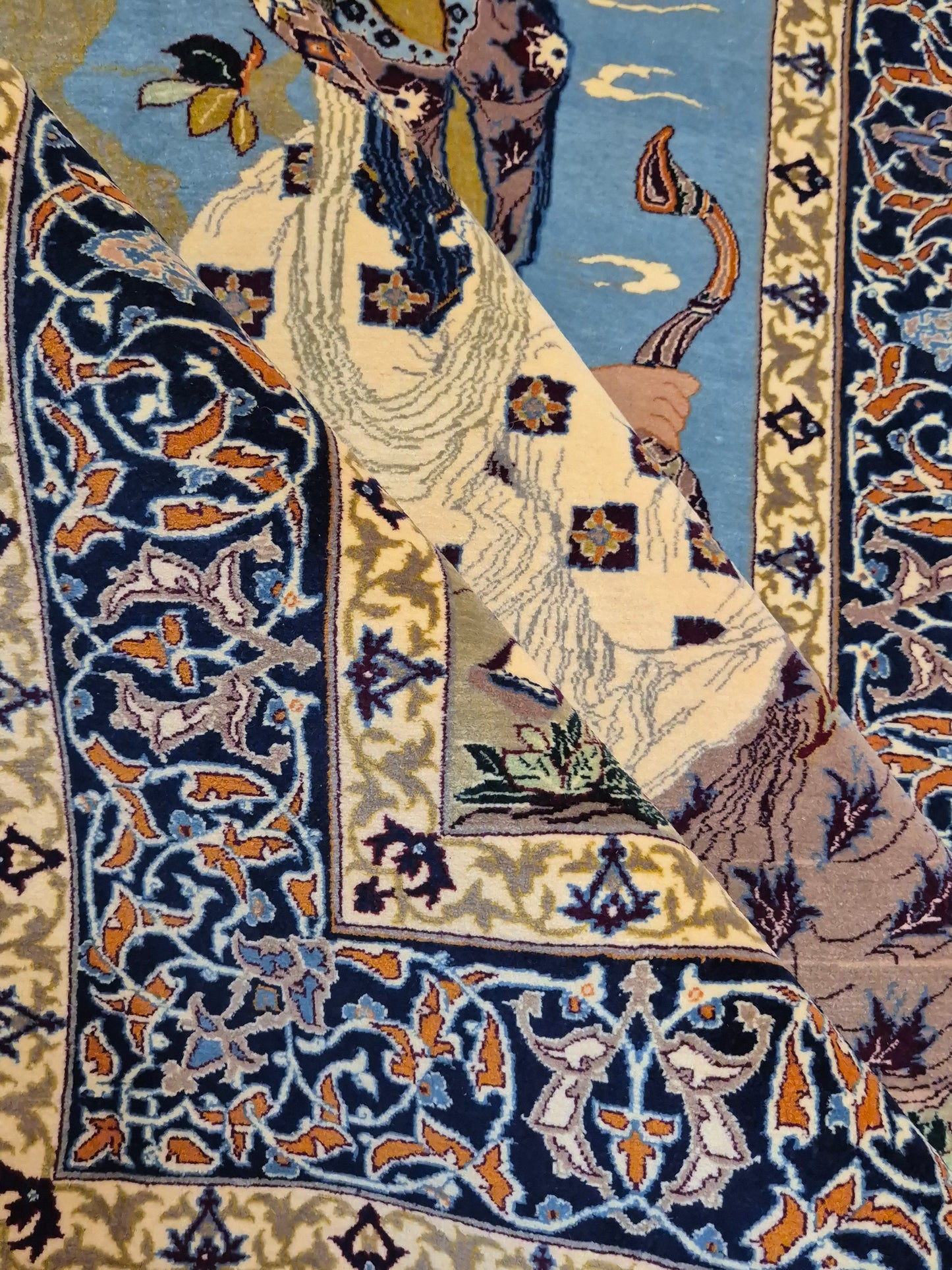 Isfahan Teppich Korkwolle mit Seide auf Seide figürlich