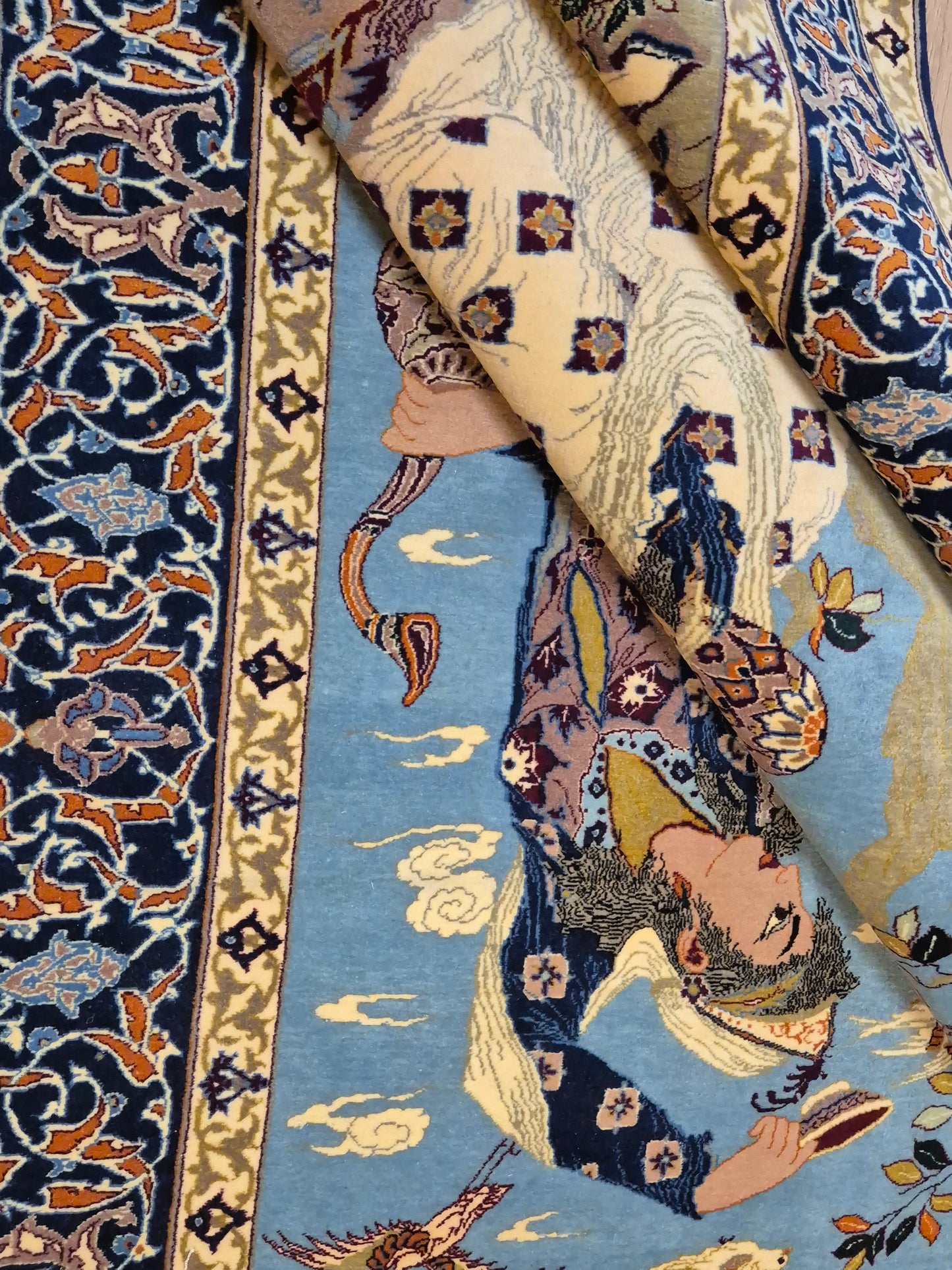 Isfahan Teppich Korkwolle mit Seide auf Seide figürlich