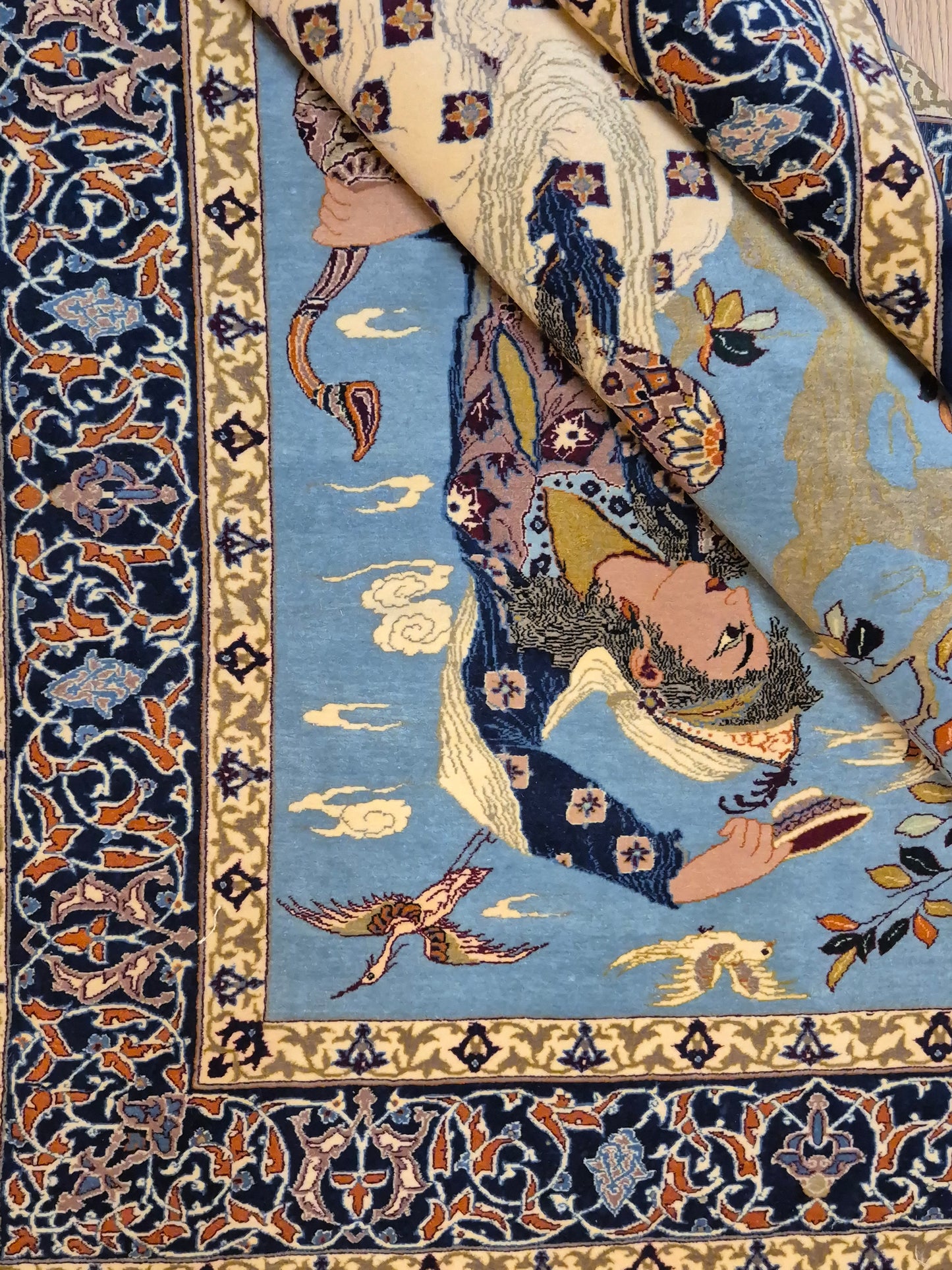 Isfahan Teppich Korkwolle mit Seide auf Seide figürlich