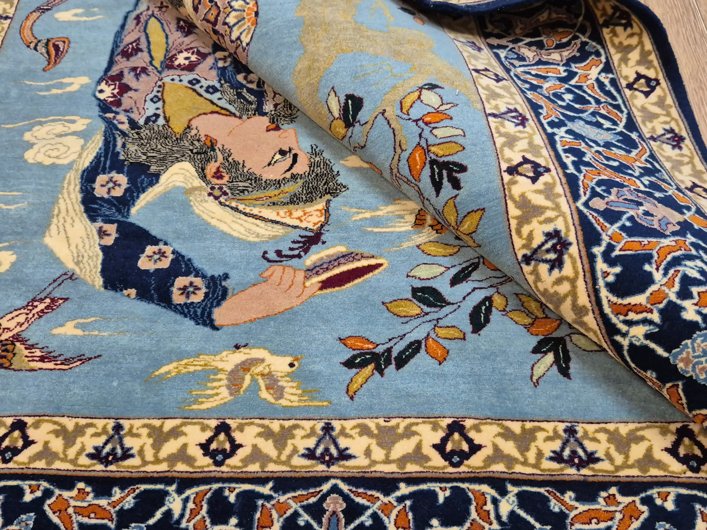 Isfahan Teppich Korkwolle mit Seide auf Seide figürlich