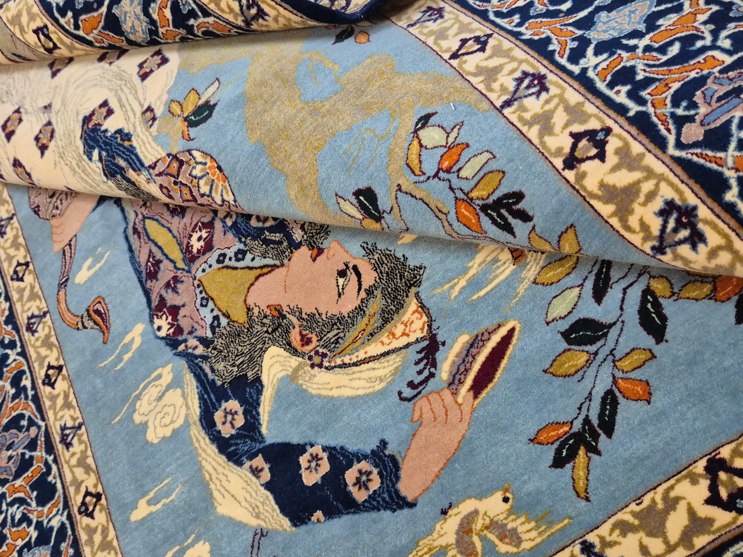 Isfahan Teppich Korkwolle mit Seide auf Seide figürlich