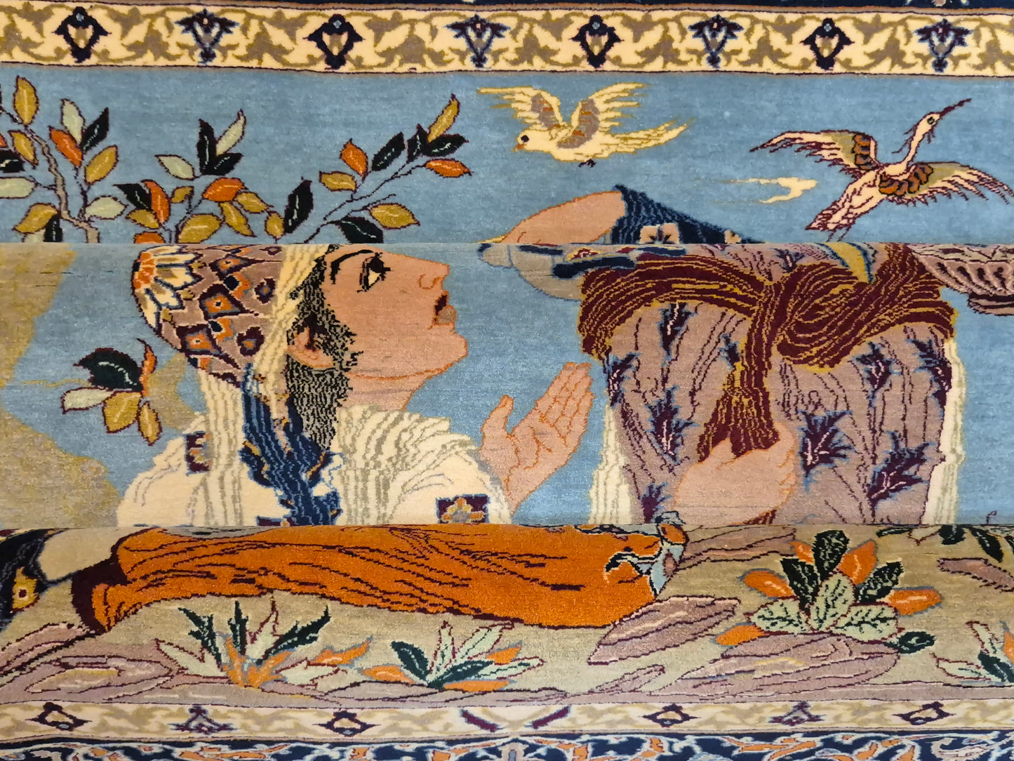 Isfahan Teppich Korkwolle mit Seide auf Seide figürlich