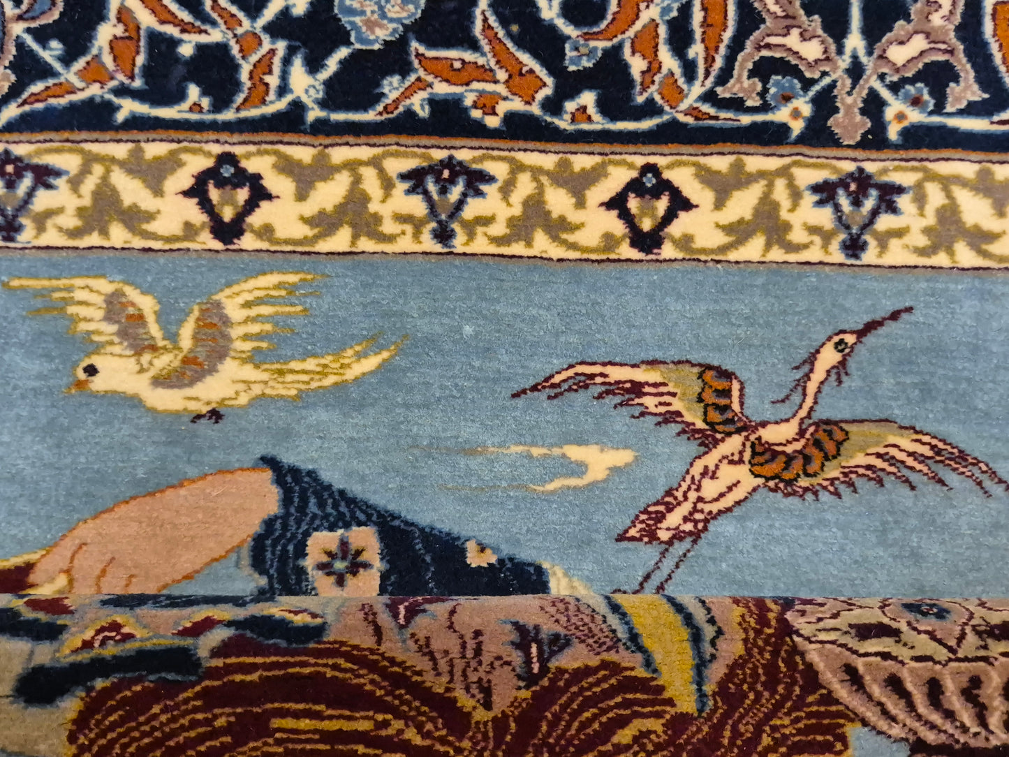 Isfahan Teppich Korkwolle mit Seide auf Seide figürlich