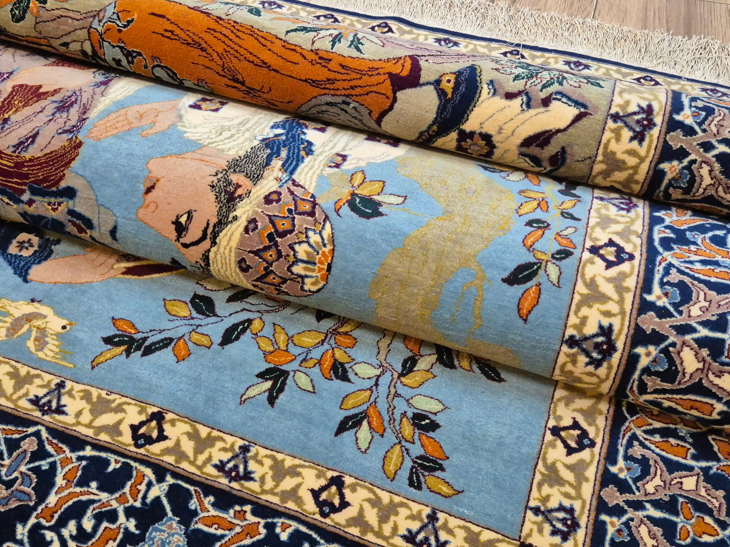 Isfahan Teppich Korkwolle mit Seide auf Seide figürlich