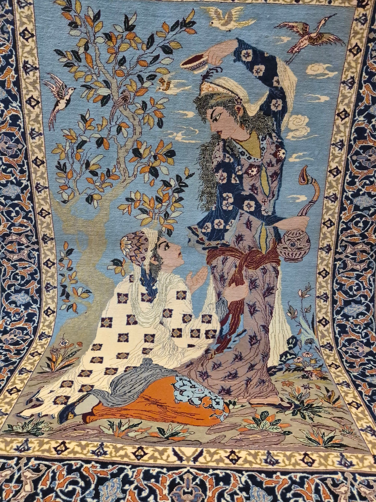 Isfahan Teppich Korkwolle mit Seide auf Seide figürlich