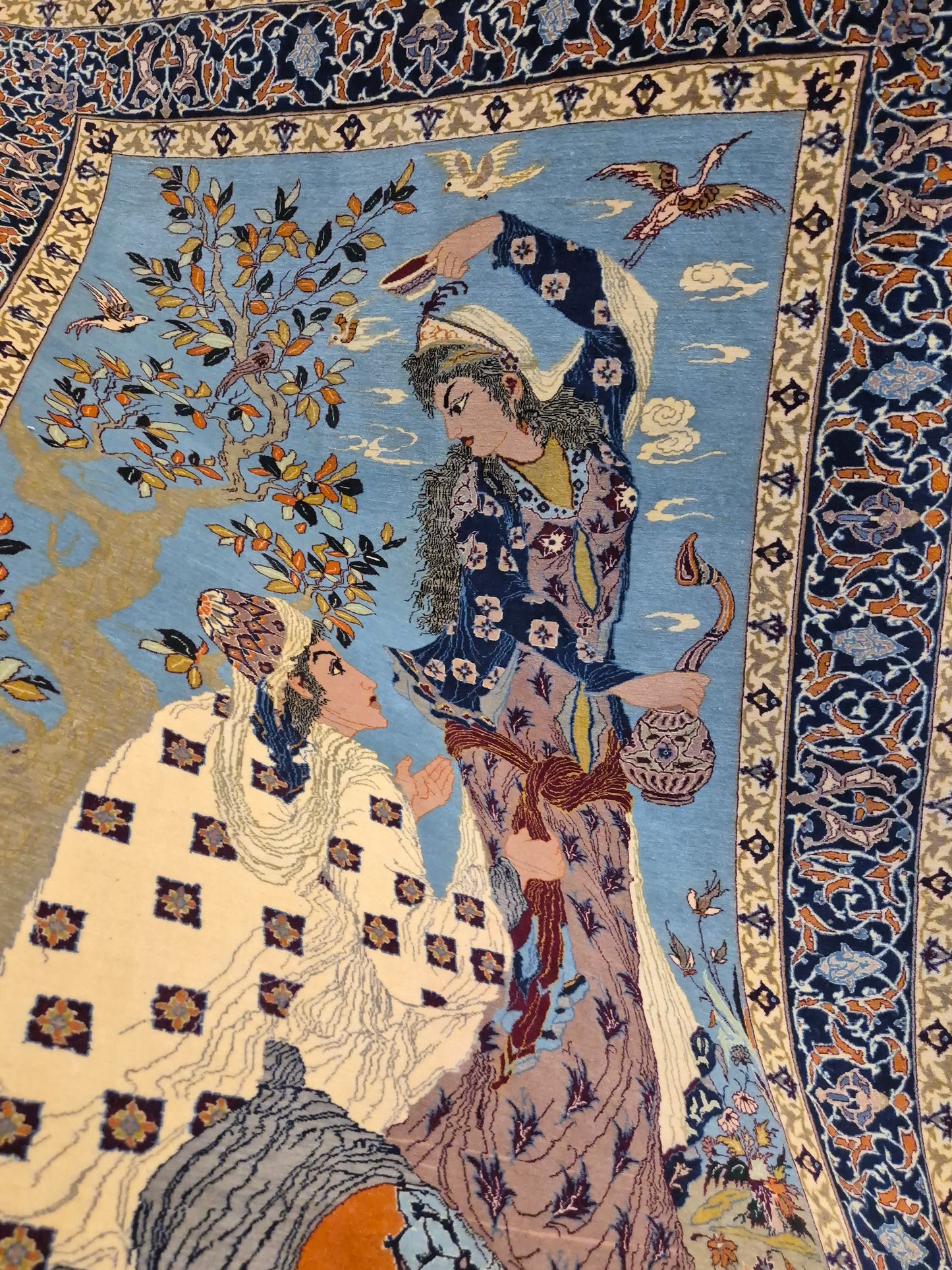 Isfahan Teppich Korkwolle mit Seide auf Seide figürlich