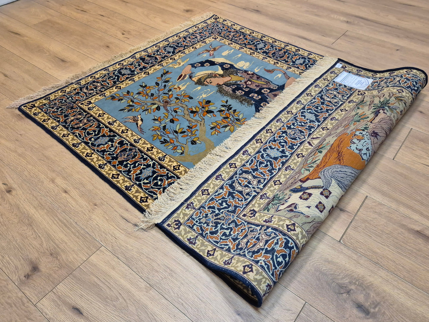 Isfahan Teppich Korkwolle mit Seide auf Seide figürlich