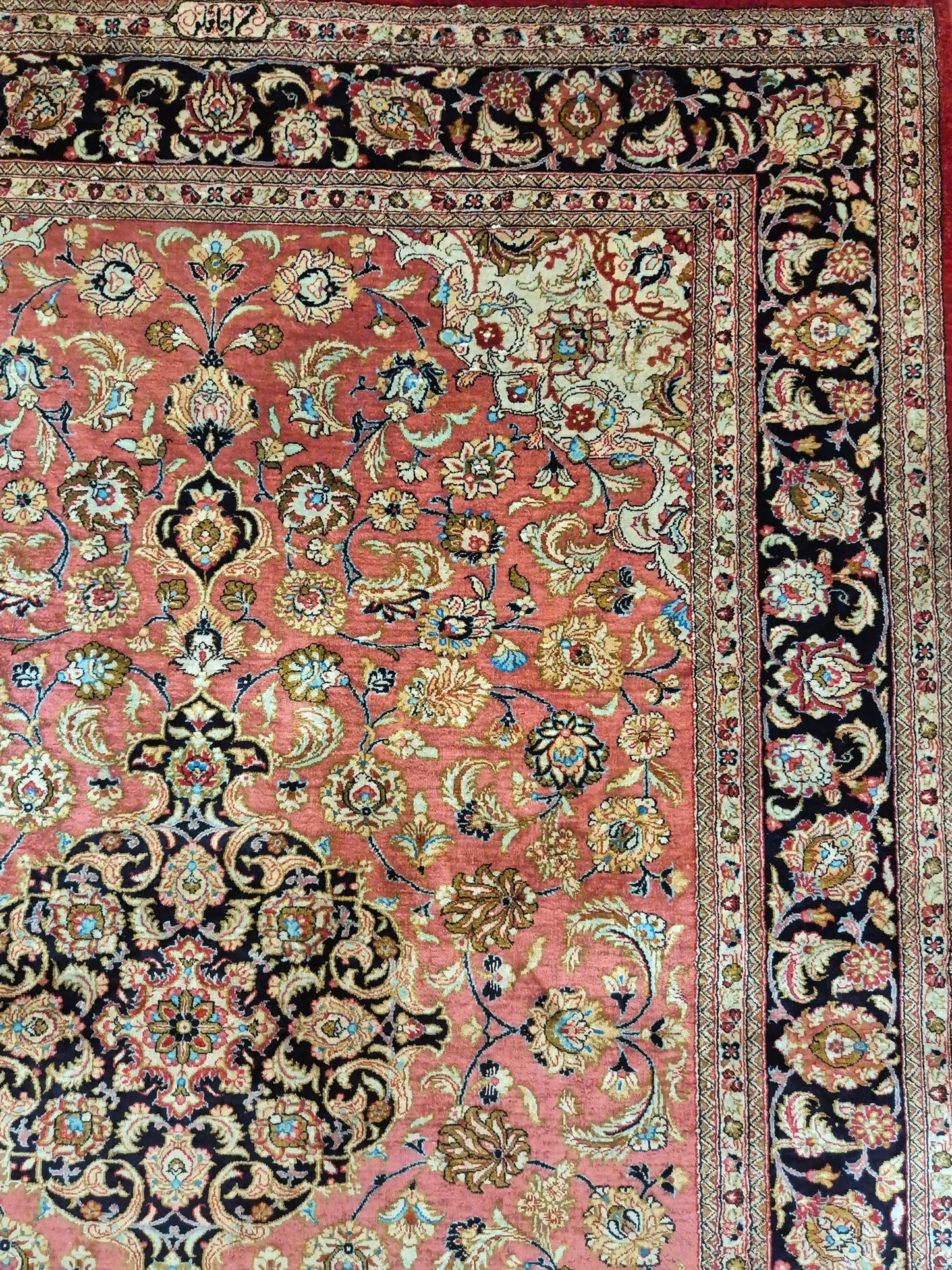 Ghom Teppich Seide auf Seide signiert floral fein