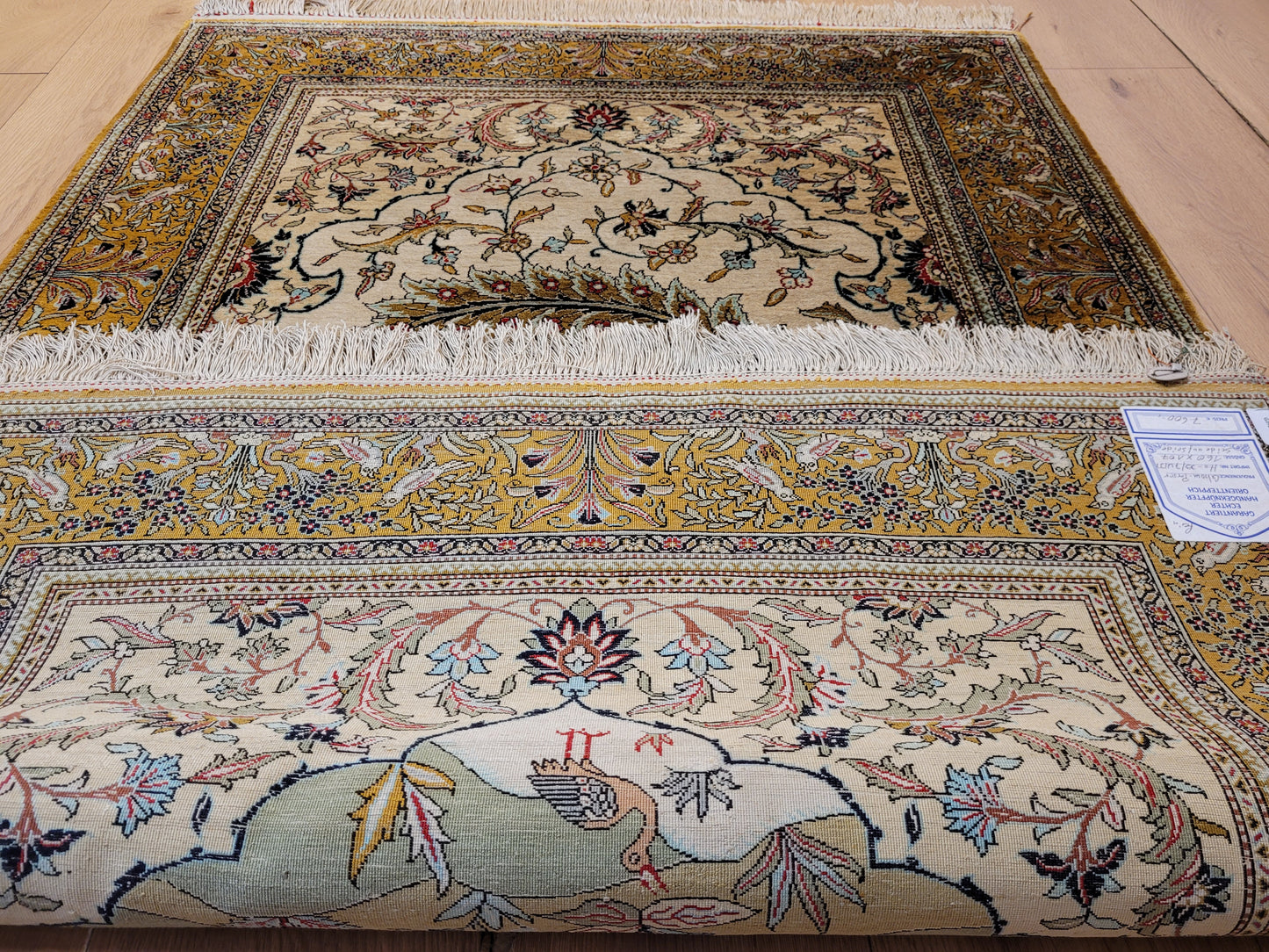 Ghom Seidenteppich Seide auf Seide Vogelmotiv feine Knüpfung