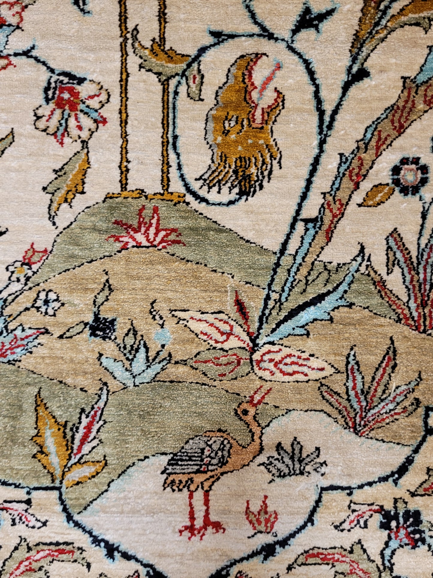 Ghom Seidenteppich Seide auf Seide Vogelmotiv feine Knüpfung