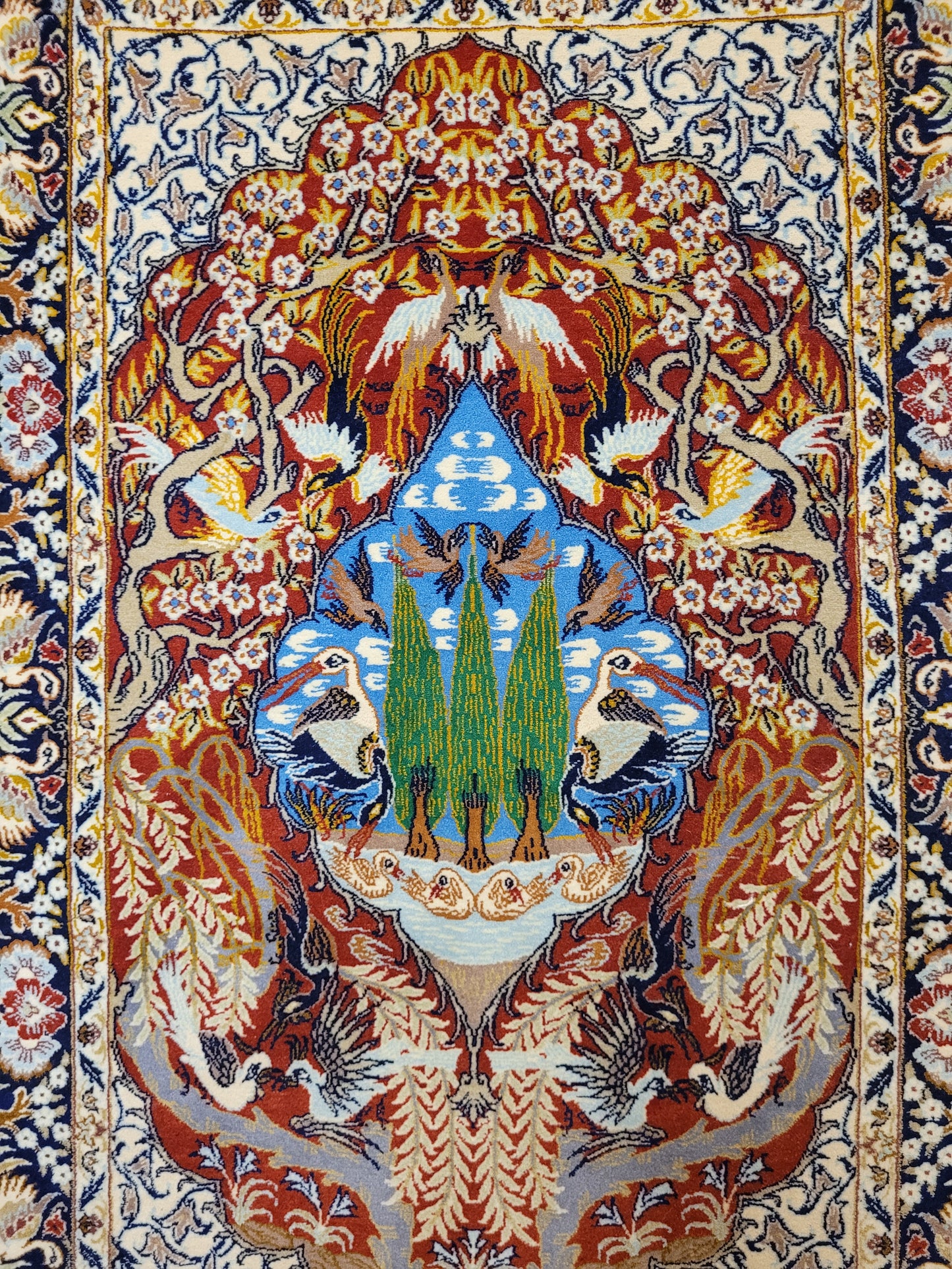 Isfahan Teppich Korkwolle Seide feine Knüpfung Bildmotiv