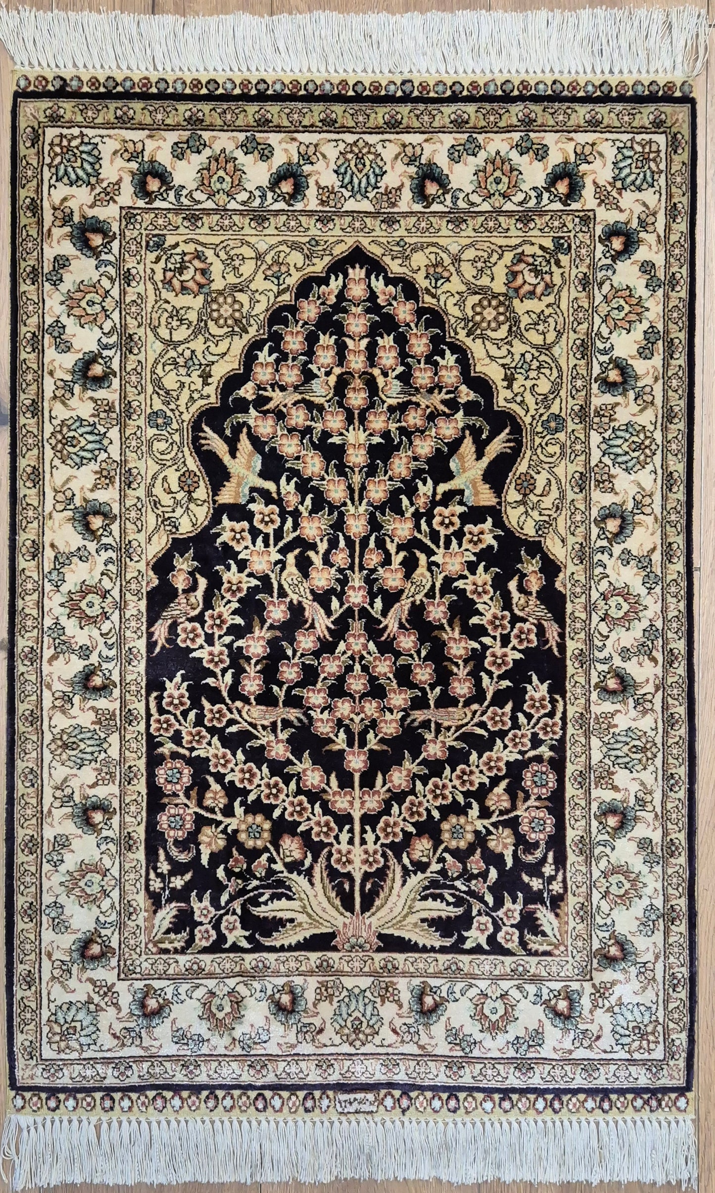 Hereke Teppich Seide auf Seide signiert Baum des Lebens