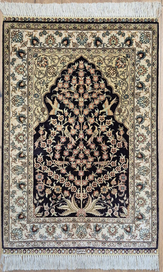 Hereke Teppich Seide auf Seide signiert Baum des Lebens