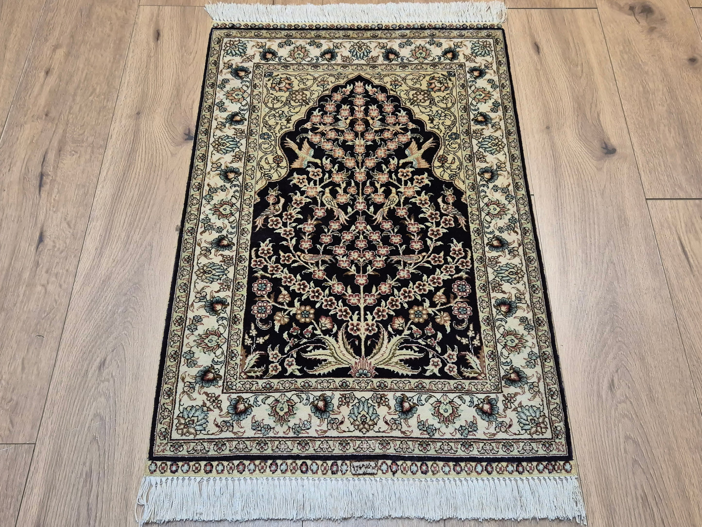 Hereke Teppich Seide auf Seide signiert Baum des Lebens