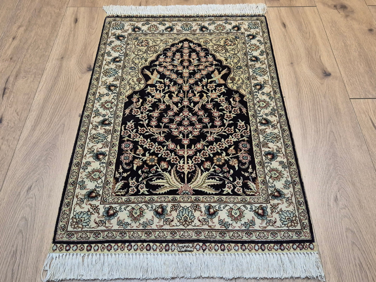 Hereke Teppich Seide auf Seide signiert Baum des Lebens