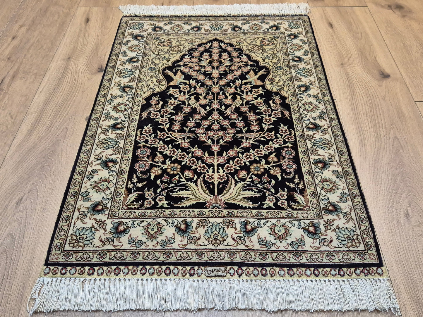 Hereke Teppich Seide auf Seide signiert Baum des Lebens