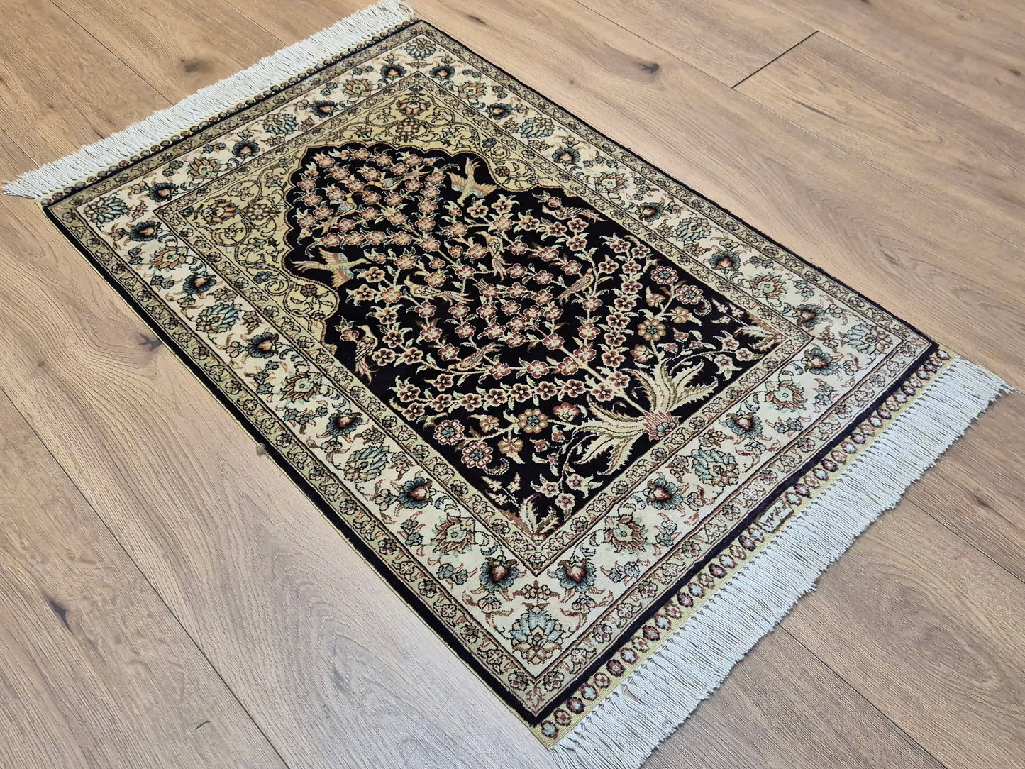 Hereke Teppich Seide auf Seide signiert Baum des Lebens