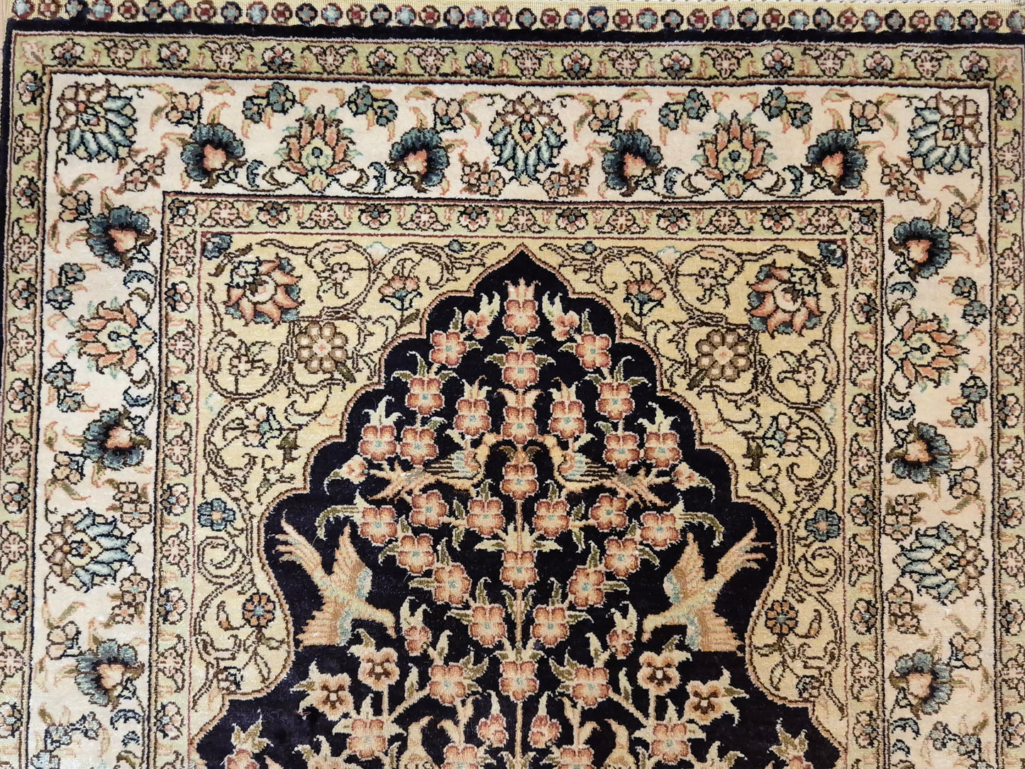 Hereke Teppich Seide auf Seide signiert Baum des Lebens