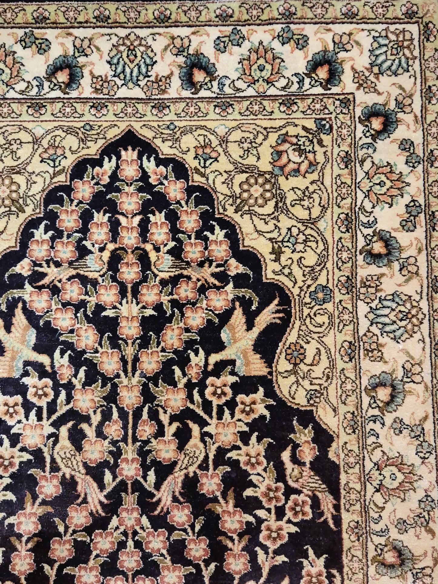 Hereke Teppich Seide auf Seide signiert Baum des Lebens