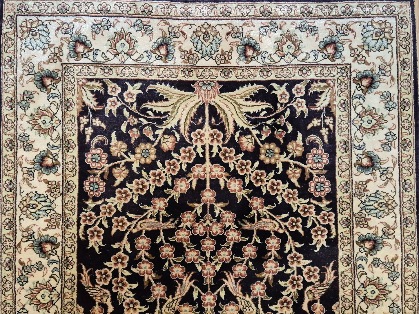 Hereke Teppich Seide auf Seide signiert Baum des Lebens