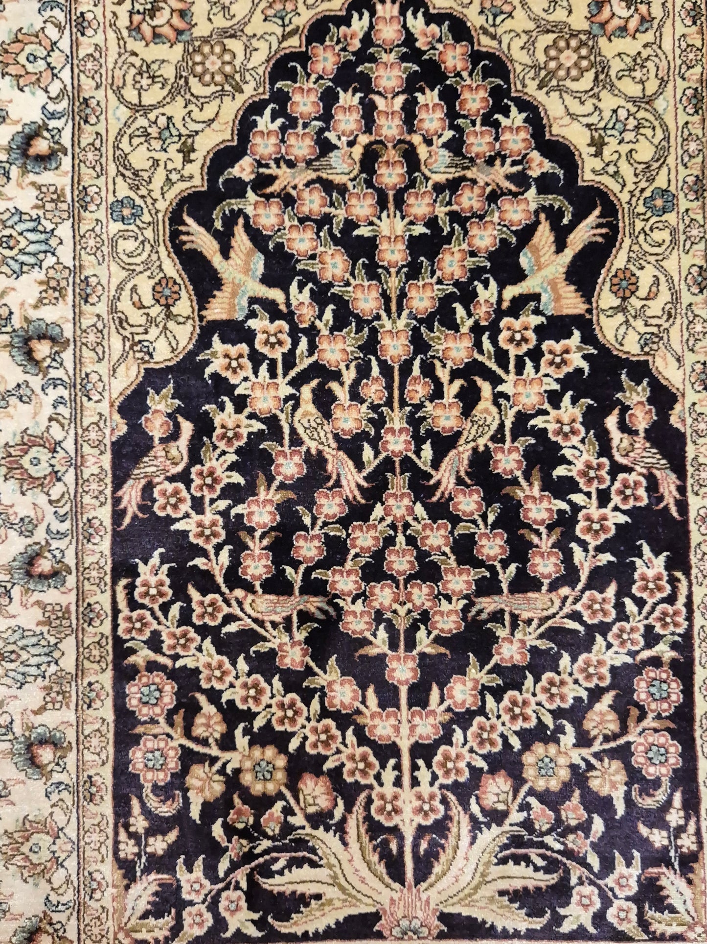 Hereke Teppich Seide auf Seide signiert Baum des Lebens