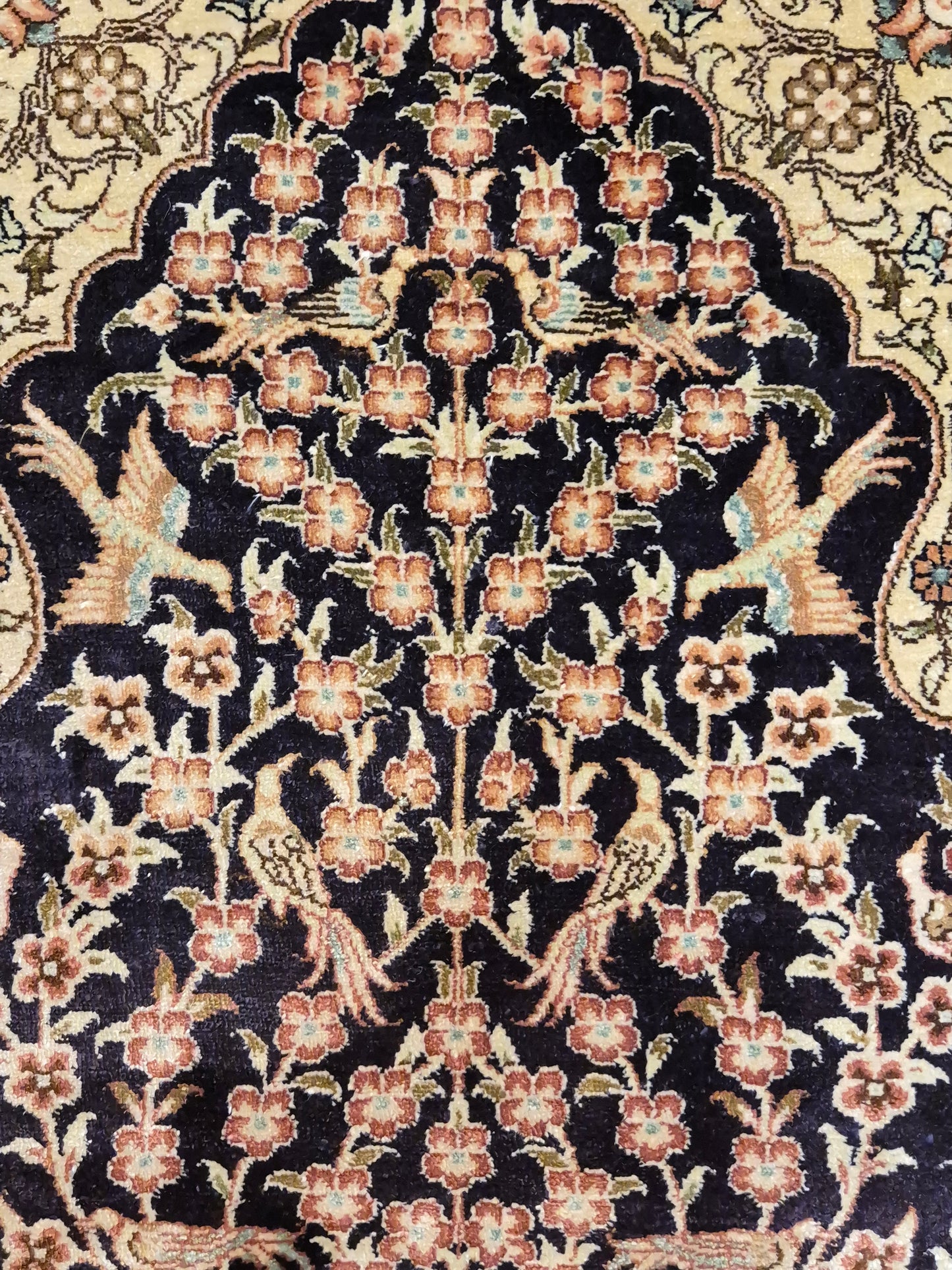 Hereke Teppich Seide auf Seide signiert Baum des Lebens