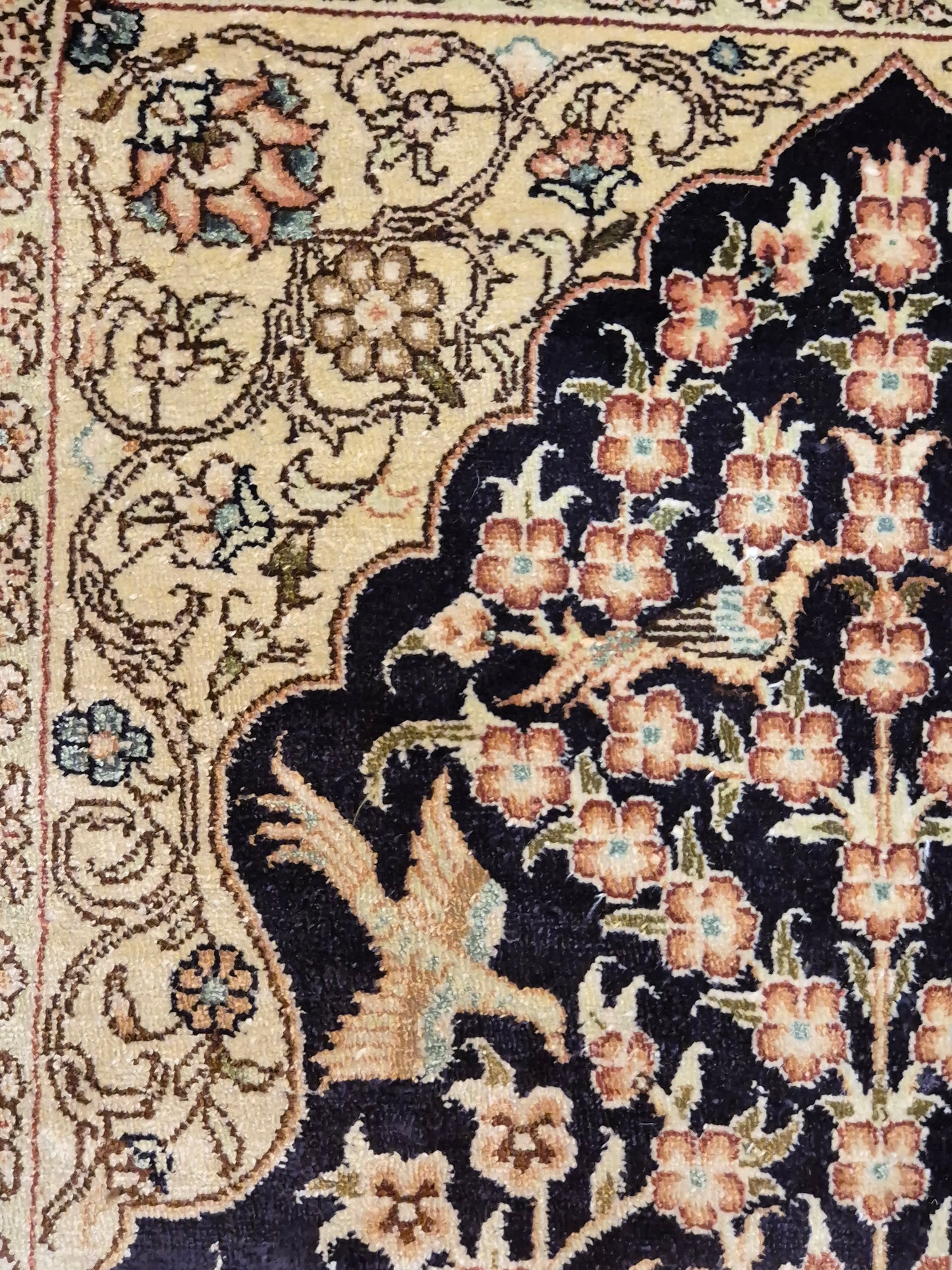 Hereke Teppich Seide auf Seide signiert Baum des Lebens