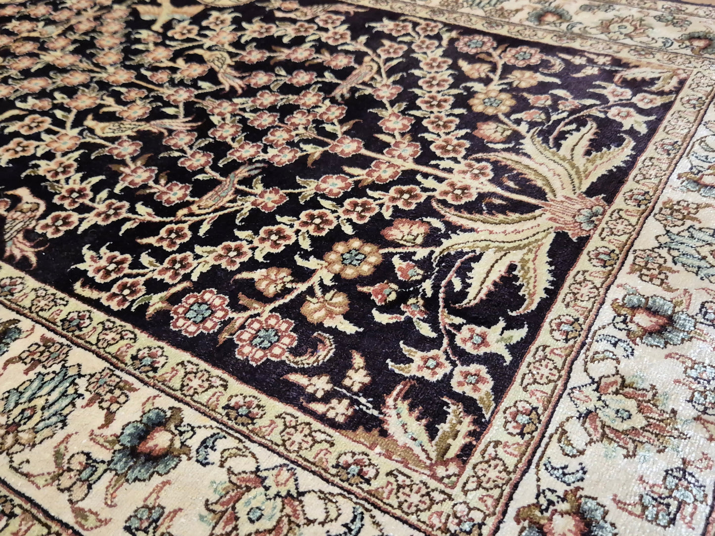 Hereke Teppich Seide auf Seide signiert Baum des Lebens