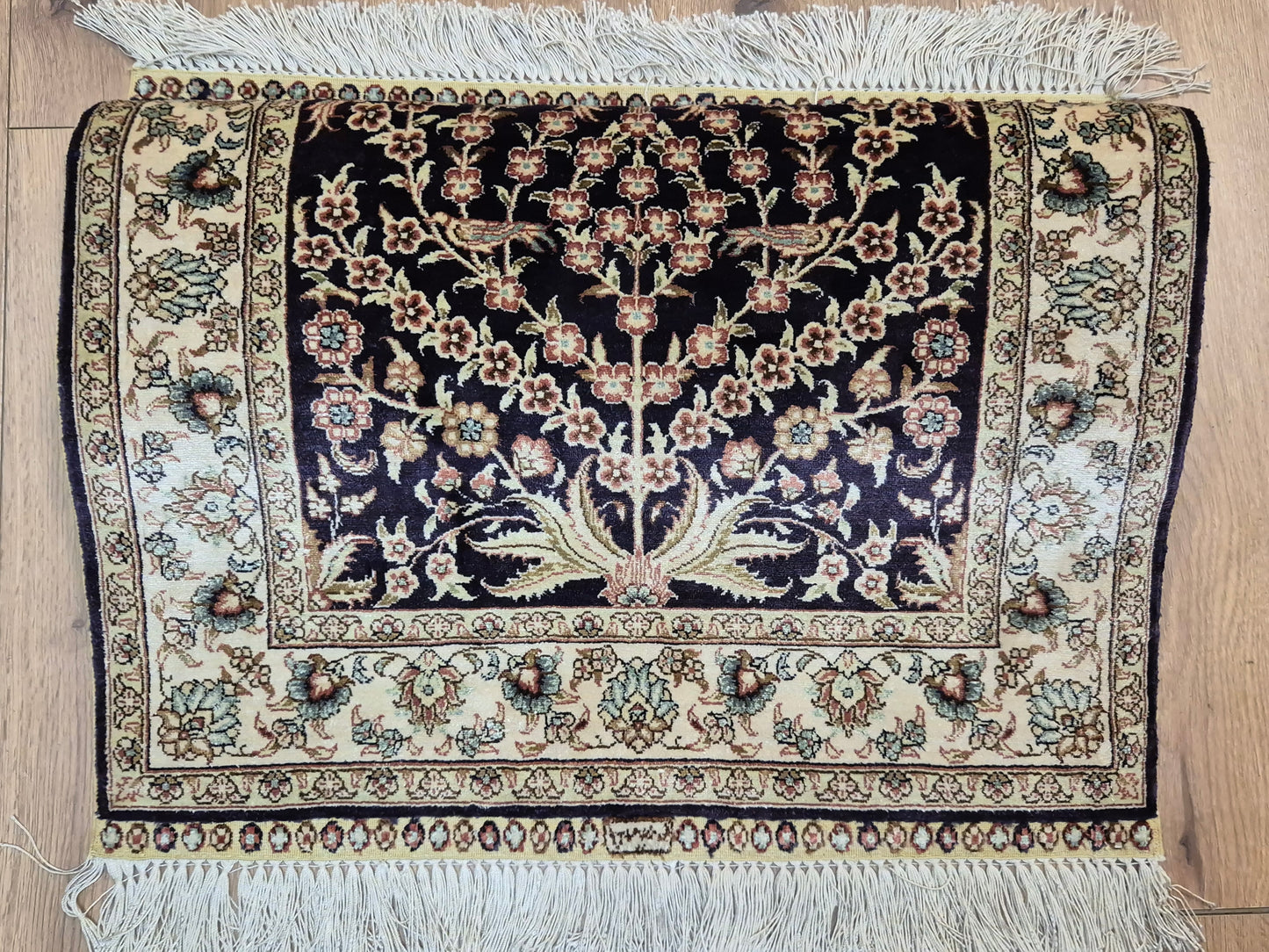 Hereke Teppich Seide auf Seide signiert Baum des Lebens