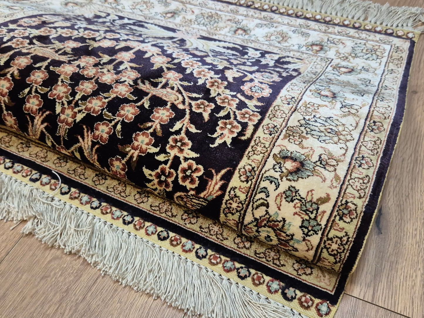 Hereke Teppich Seide auf Seide signiert Baum des Lebens