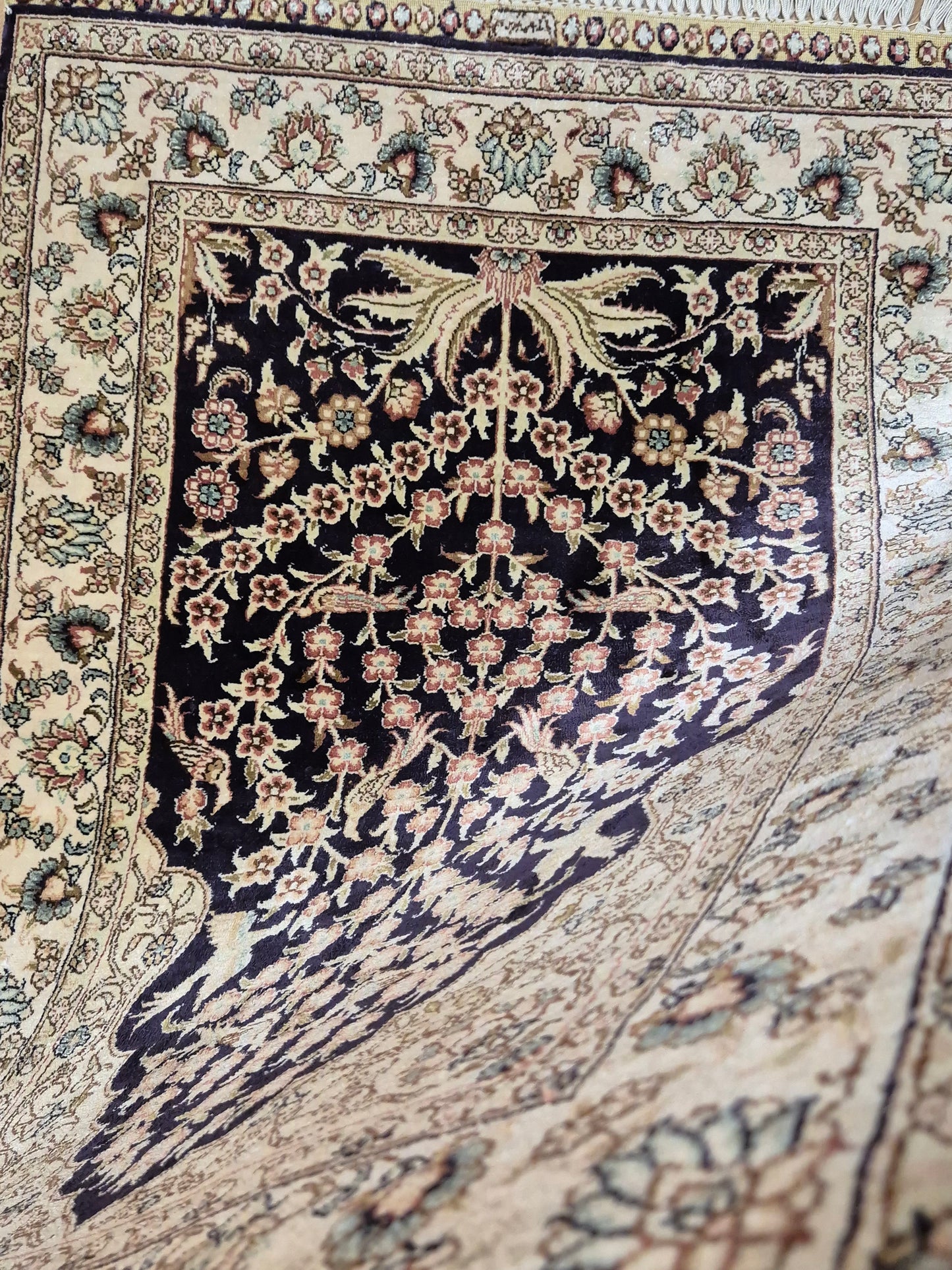 Hereke Teppich Seide auf Seide signiert Baum des Lebens