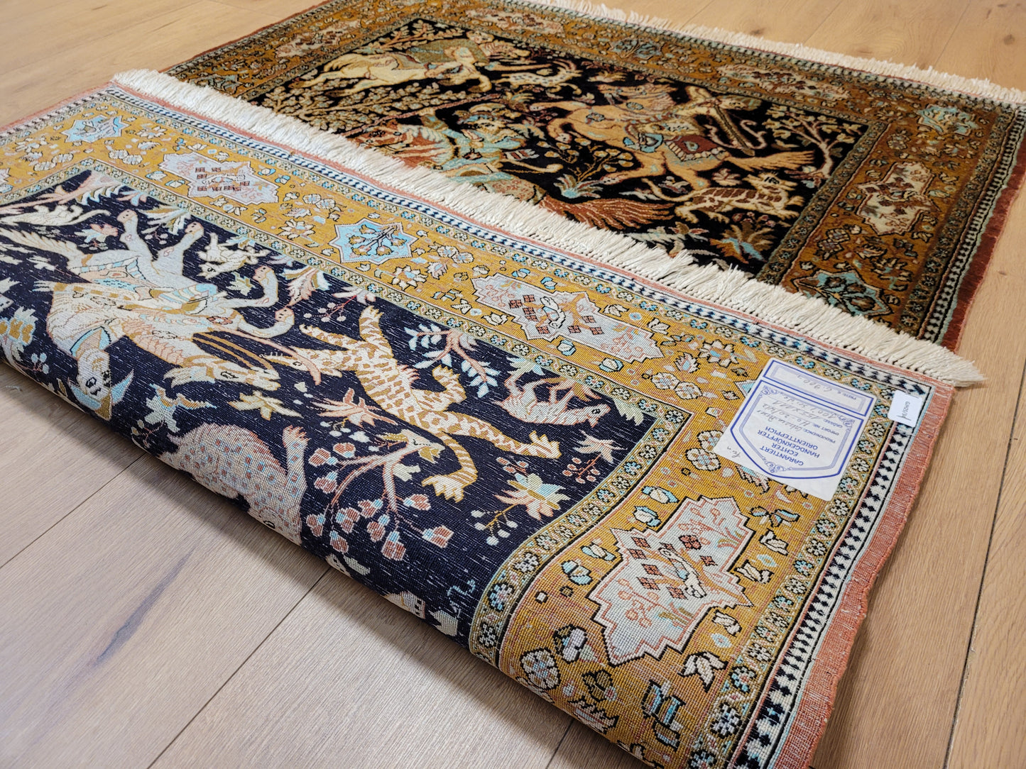 Ghom Seidenteppich Seide feine Knüpfung Jagdszene