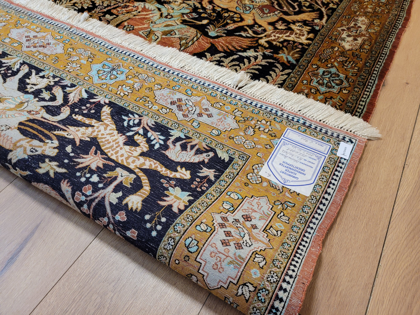 Ghom Seidenteppich Seide feine Knüpfung Jagdszene