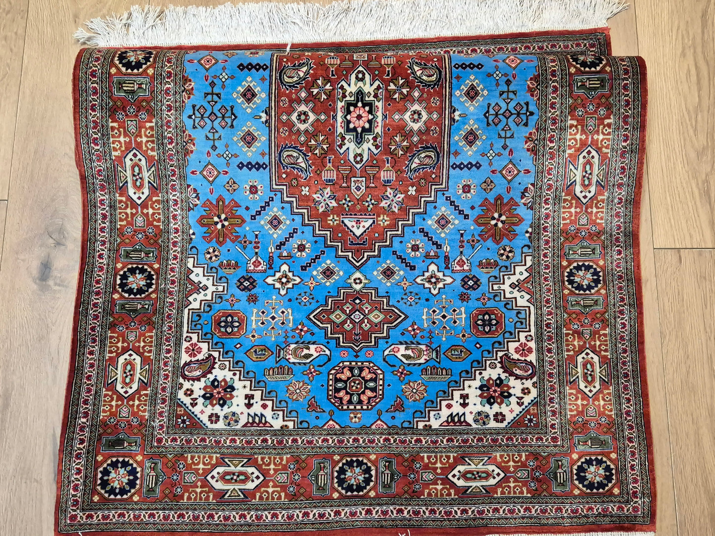 Ghom Teppich Seide auf Seide geometrisches Medaillonmuster