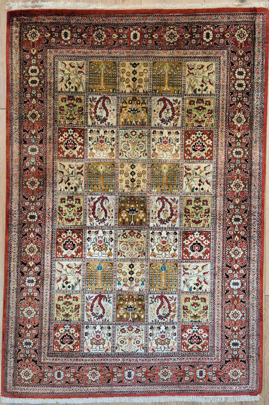 Ghom Teppich Seide auf Seide fein Gartenmuster