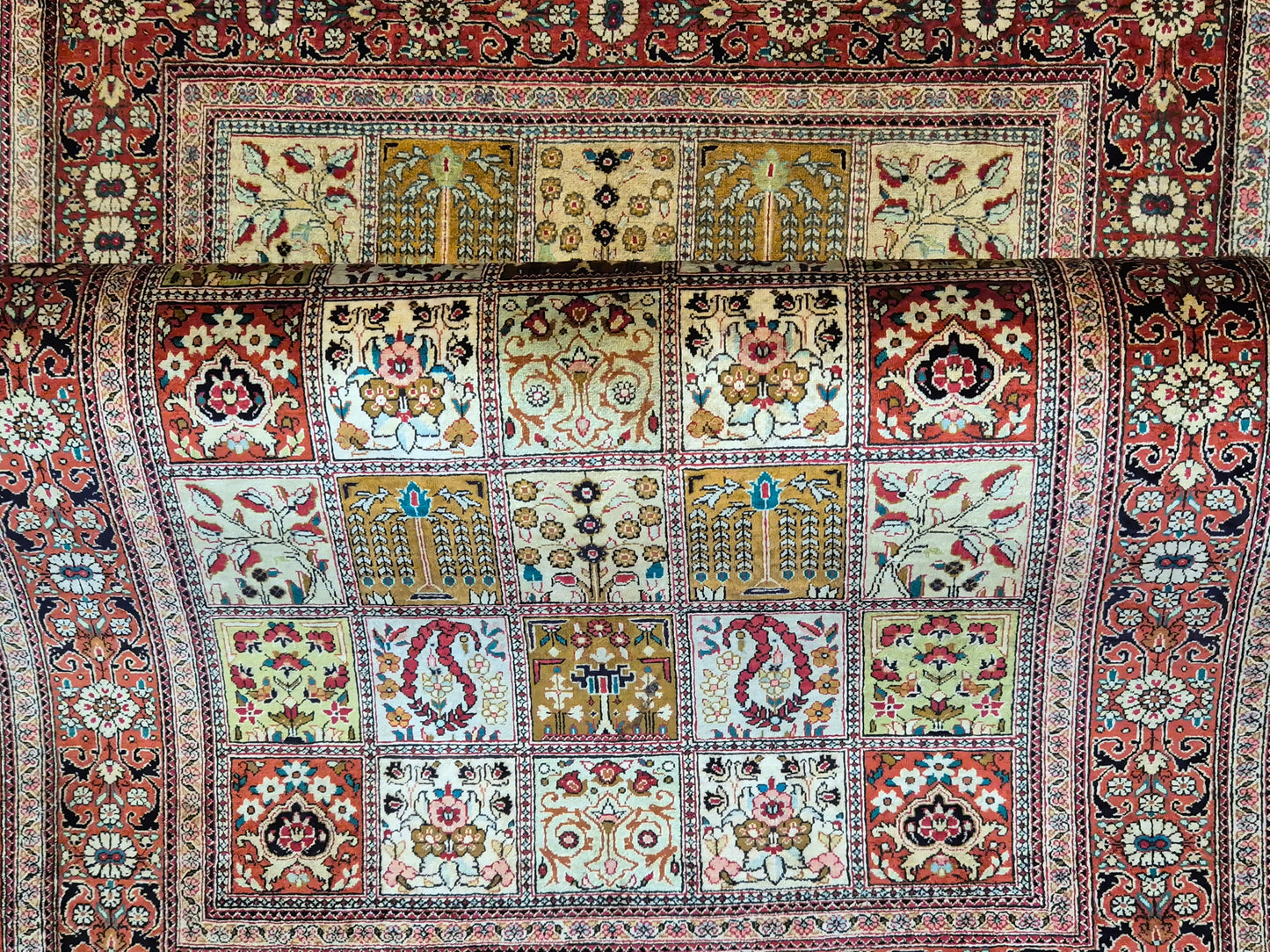 Ghom Teppich Seide auf Seide fein Gartenmuster