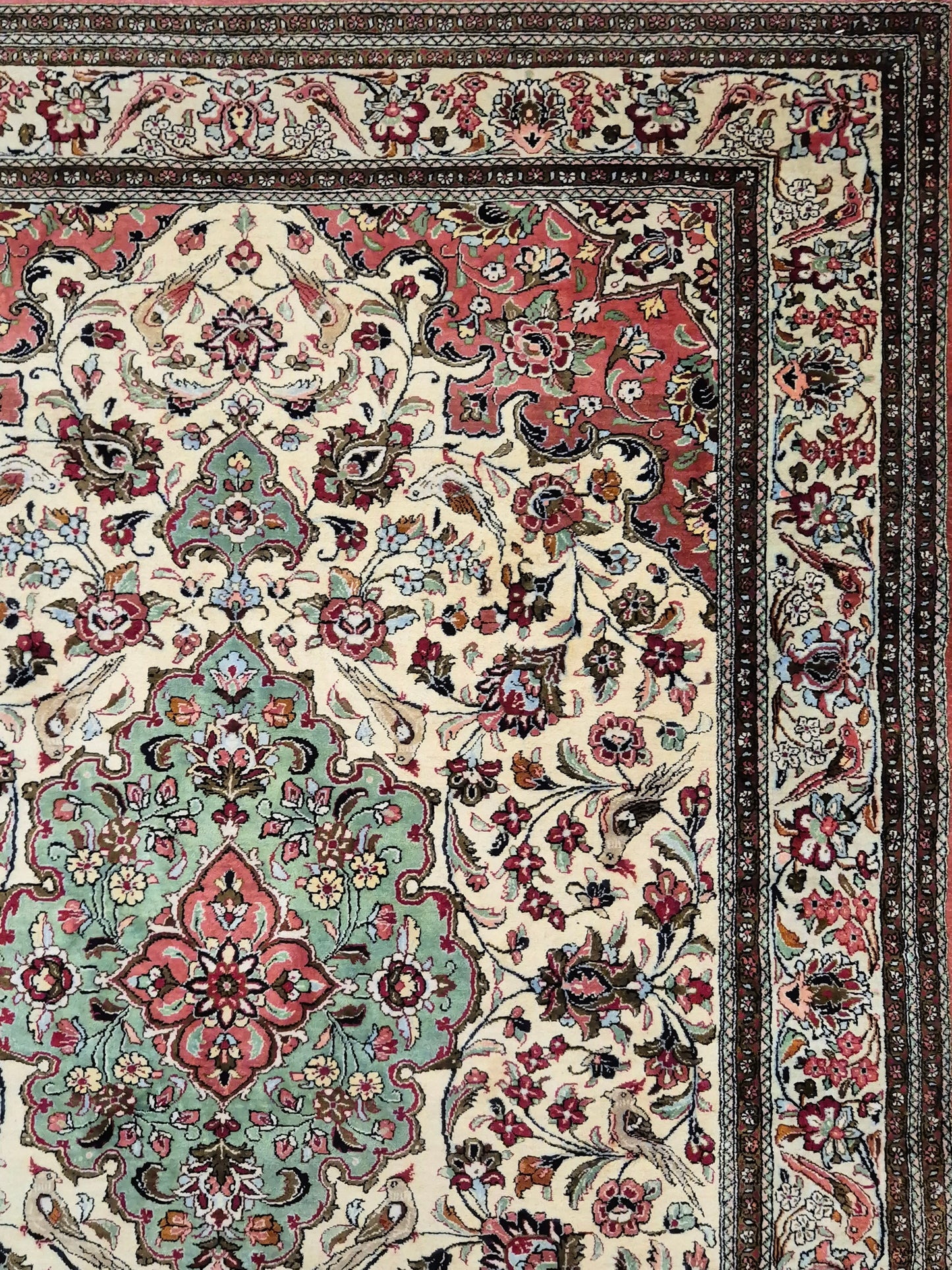 Ghom Seide auf Seide Teppich Medaillon florales Muster feine Knüpfung