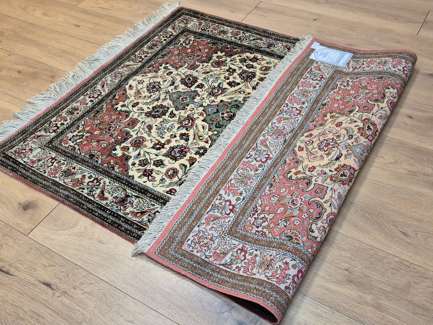 Ghom Seide auf Seide Teppich Medaillon florales Muster feine Knüpfung