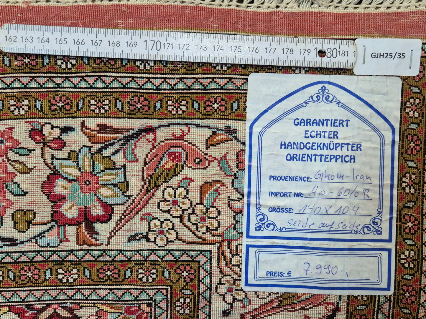 Ghom Seide auf Seide Teppich Medaillon florales Muster feine Knüpfung