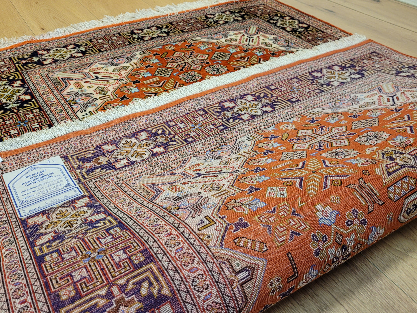 Ghom Seide auf Seide Teppich geometrisches Medaillon feine Knüpfung