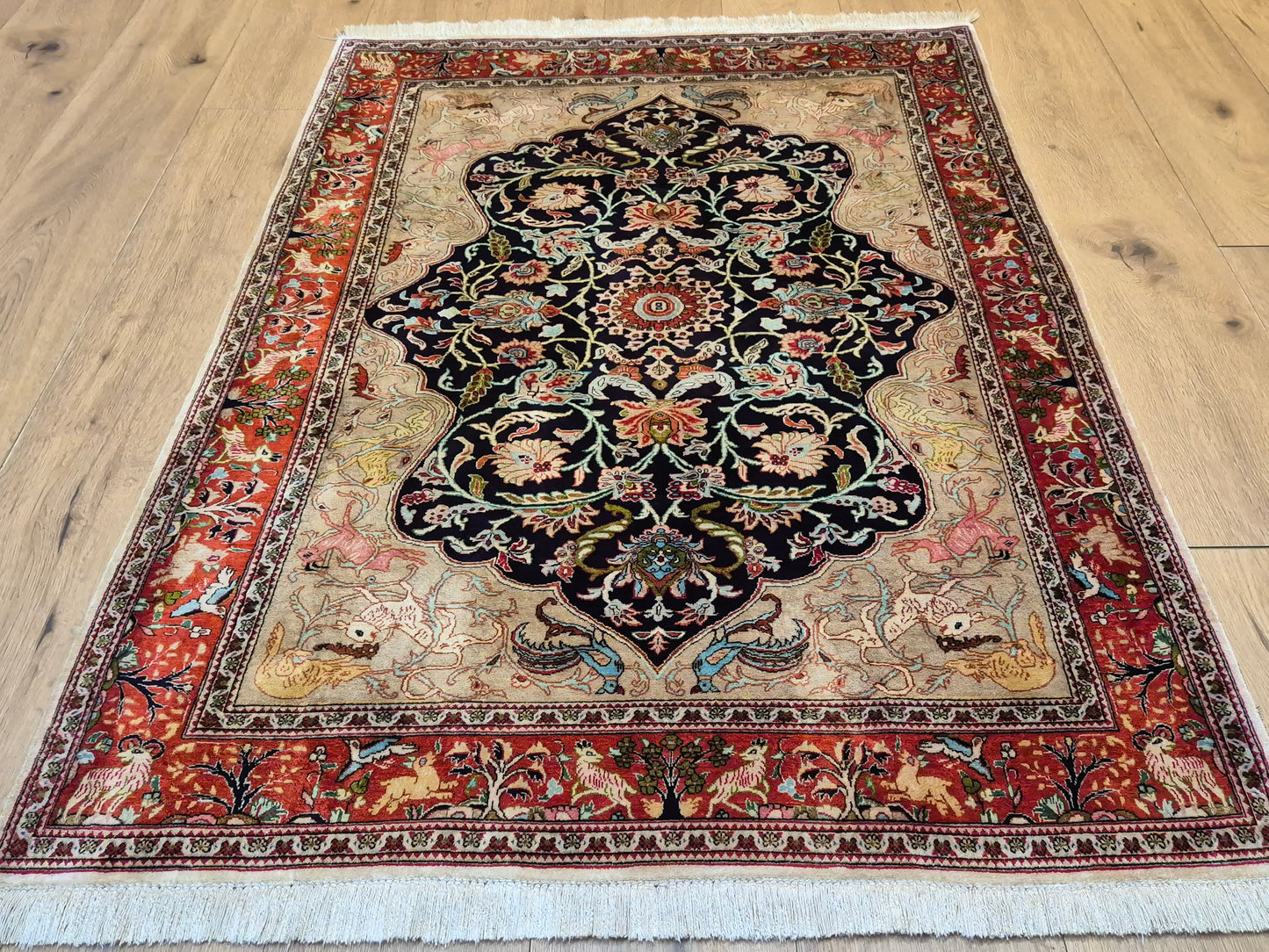 Ghom Seidenteppich auf Seide Jagdmotiv feine Knüpfung