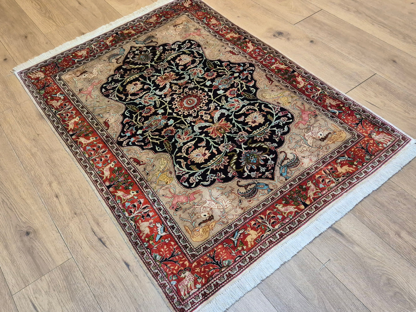 Ghom Seidenteppich auf Seide Jagdmotiv feine Knüpfung