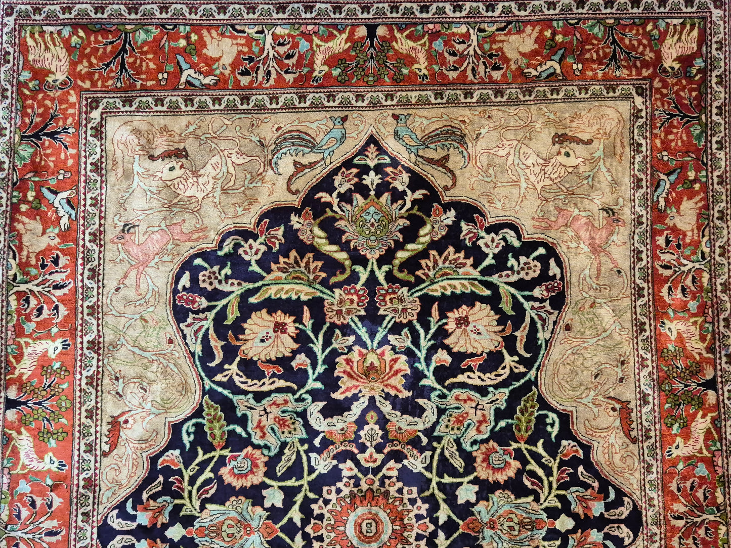 Ghom Seidenteppich auf Seide Jagdmotiv feine Knüpfung