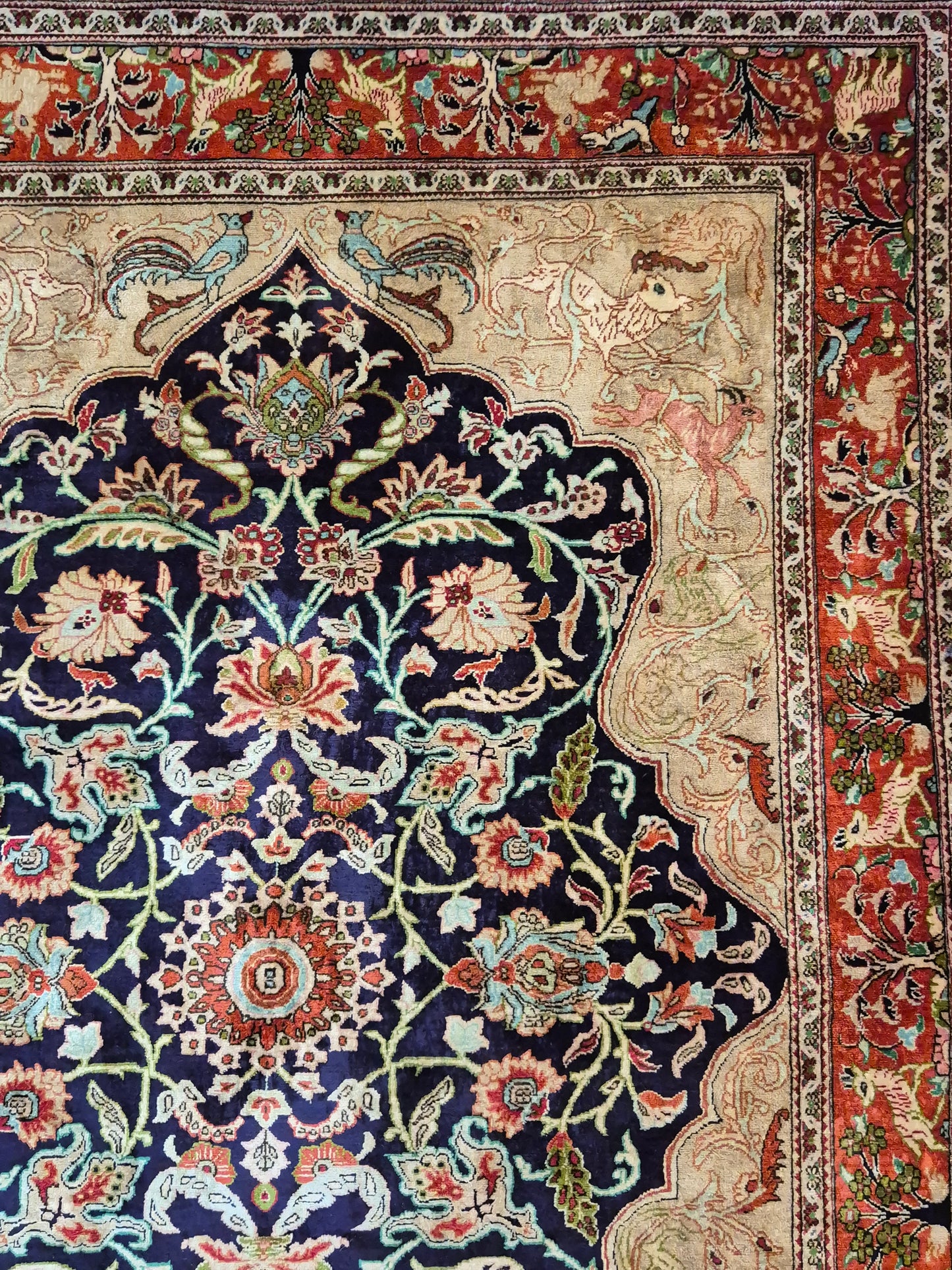 Ghom Seidenteppich auf Seide Jagdmotiv feine Knüpfung