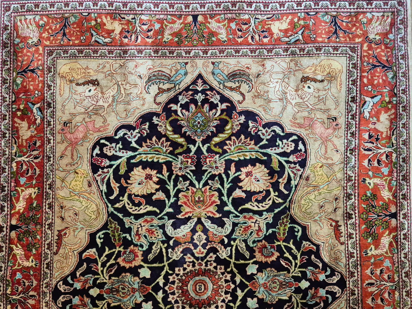 Ghom Seidenteppich auf Seide Jagdmotiv feine Knüpfung