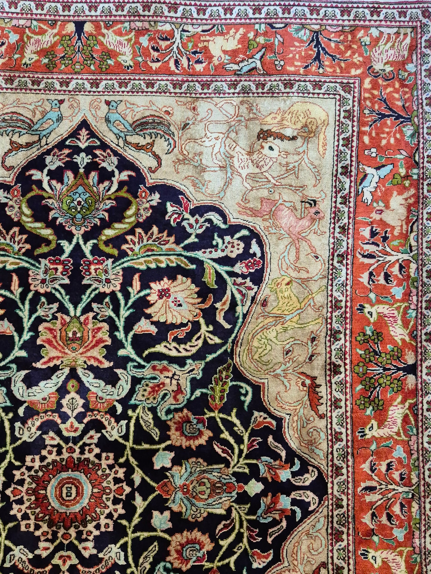 Ghom Seidenteppich auf Seide Jagdmotiv feine Knüpfung