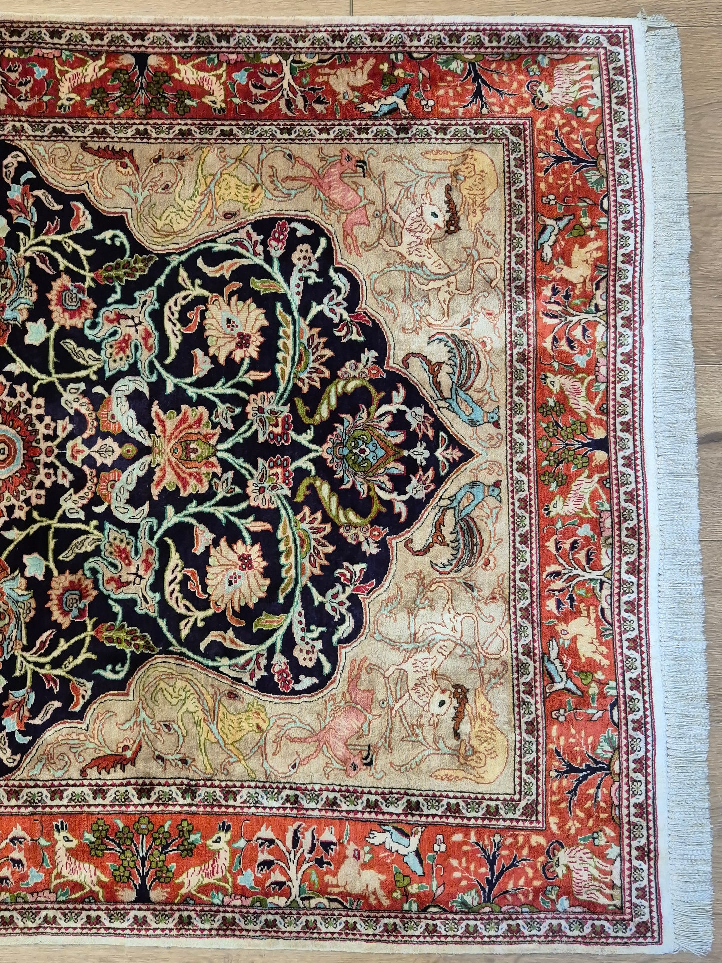 Ghom Seidenteppich auf Seide Jagdmotiv feine Knüpfung