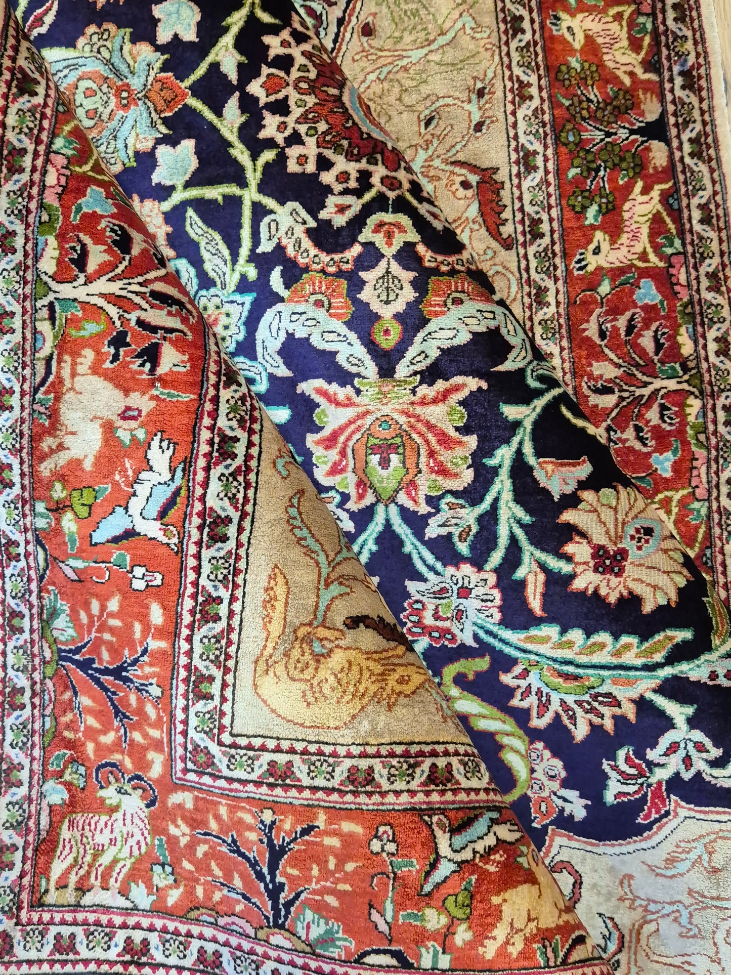 Ghom Seidenteppich auf Seide Jagdmotiv feine Knüpfung