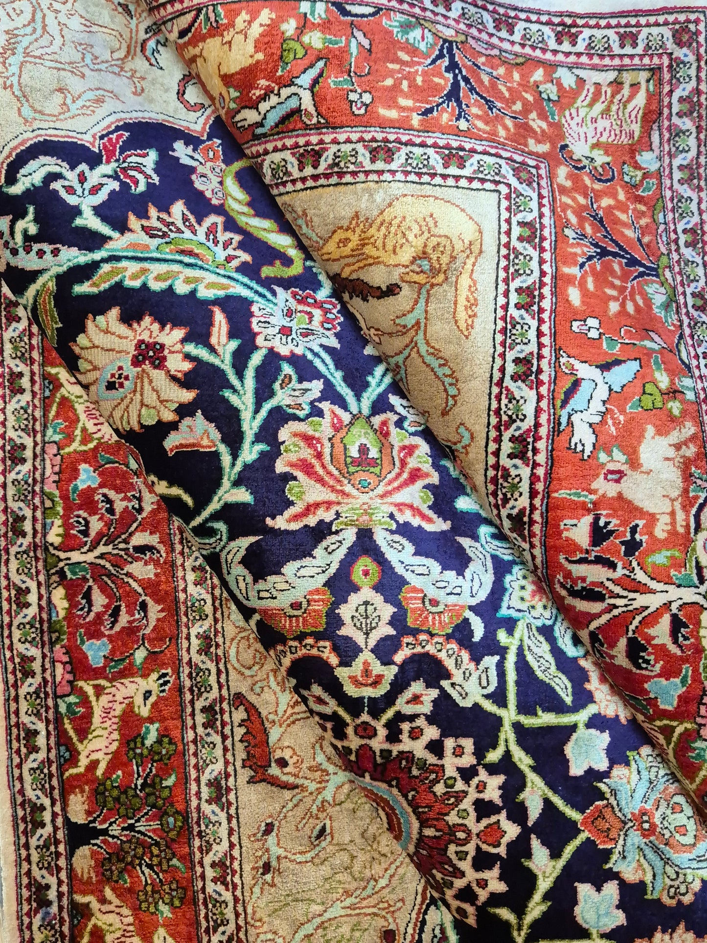 Ghom Seidenteppich auf Seide Jagdmotiv feine Knüpfung